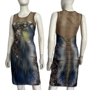NWT Sleeveless Above The Knee Round Neck Cocktail Dress Animal/Floral Print Gown